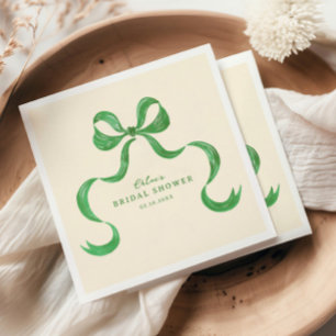 Green Hand Drawn Bow Bridal Shower Napkin