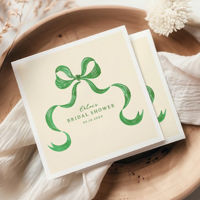 Green Hand Drawn Bow Bridal Shower Napkin (Creator Uploaded)