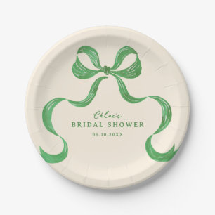 Green Hand Drawn Bow Bridal Shower Paper Plate
