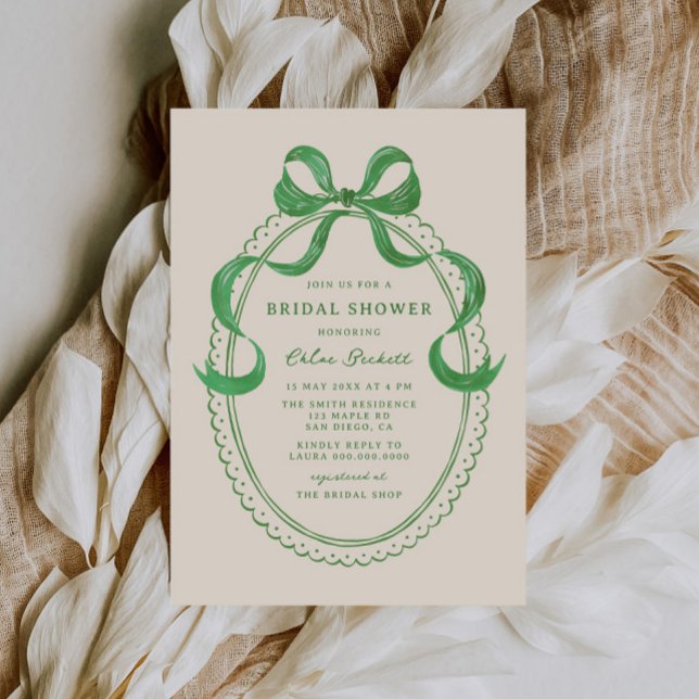 Green Hand Drawn Bow Frame Bridal Shower Invitation (Creator Uploaded)