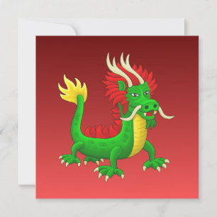 Green Hand Drawn Chinese Dragon Holiday Card