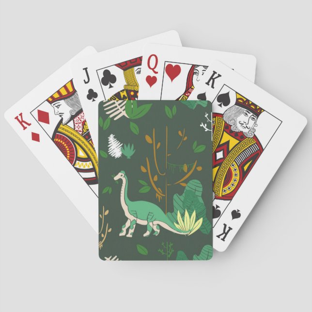 Green Hand drawn Dinosaur  Playing Cards (Back)