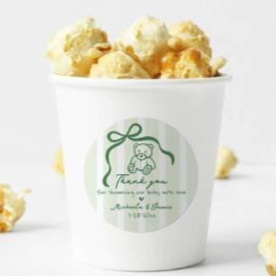 Green Hand Drawn Doodle Bow Whimsical Baby Shower Classic Round Sticker