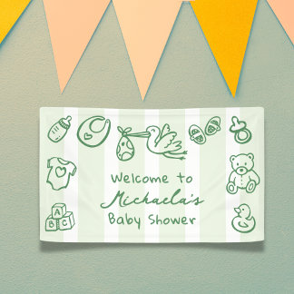 Green Hand Drawn Doodle Whimsical Baby Shower Banner