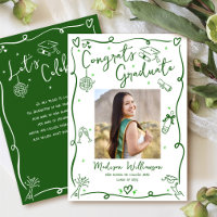 Green Hand Drawn Doodles Graduate Photo White Fun