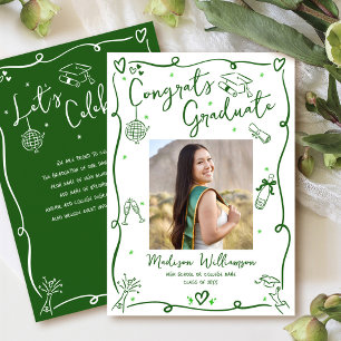 Green Hand Drawn Doodles Graduate Photo White Fun Announcement