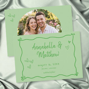Green Hand Drawn Heart Whimsical Modern Photo Save The Date