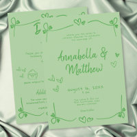 Green Hand Drawn Heart Whimsical Modern Wedding