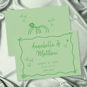 Green Hand Drawn Heart Whimsical Modern Wedding Save The Date