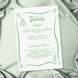 Green Hand Drawn Heart Whimsical Wedding Enclosure Card