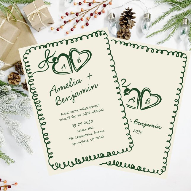 green hand drawn heart Whimsical Wedding  Invitation (Creator Uploaded)
