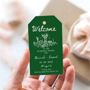 Green Hand Drawn Modern Rehearsal Dinner Wedding Gift Tags
