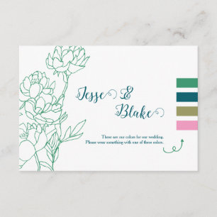 Green Hand Drawn Peony Flowers Wedding Enclosure Card
