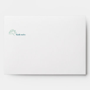 Green Hand Drawn Peony Flowers Wedding Envelope