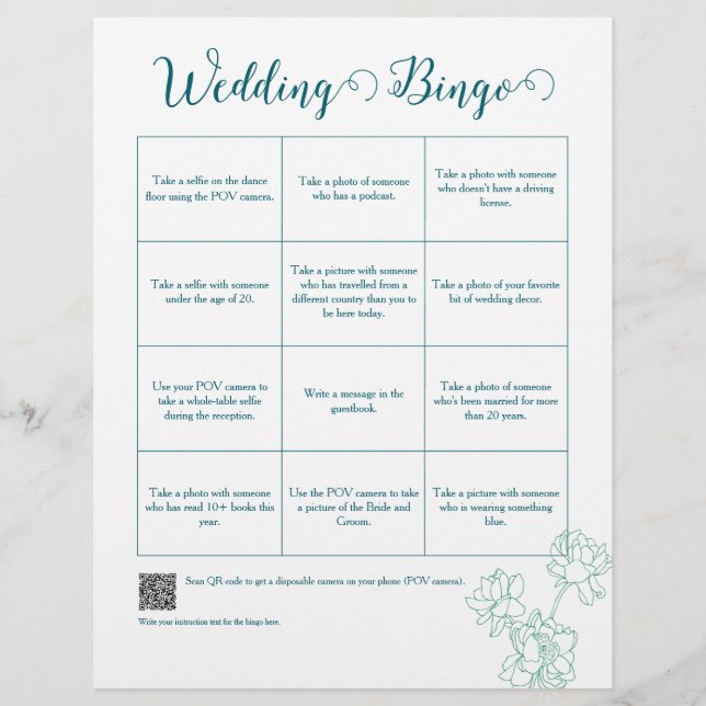 Green Hand Drawn Peony Flowers Wedding Flyer (Front)