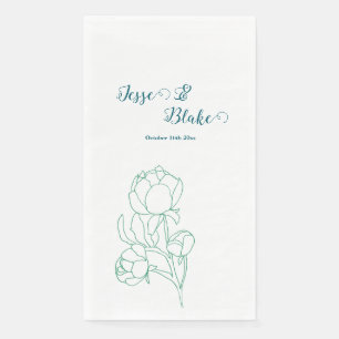 Green Hand Drawn Peony Flowers Wedding Napkin