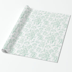 Green Hand Drawn Peony Flowers Wedding Wrapping Paper