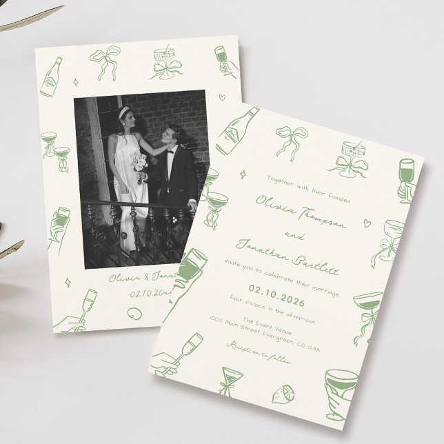 Green Hand Drawn Quirky Wedding Invitation (Creator Uploaded)