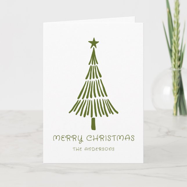 Green Hand Drawn Scribble Christmas Tree Holiday Card (Front)