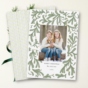 Green Hand Drawn Simple Greenery Photo Christmas Holiday Card
