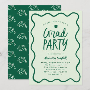 Green Hand Drawn Squiggle Graduation Party Invitation