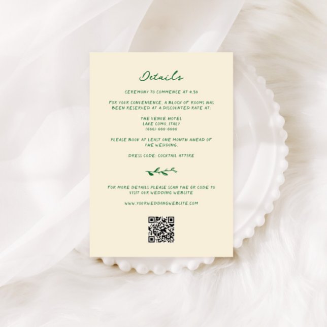 Green Hand Drawn Wedding Details QR Code Enclosure Card (Creator Uploaded)