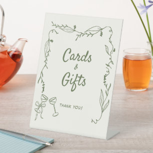 Green Hand Drawn whimsical Cards Gifts Pedestal Sign