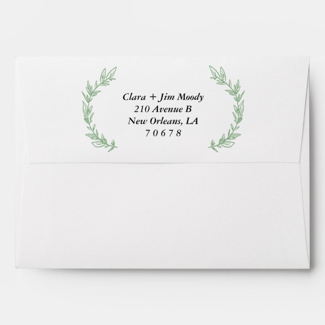 Green Hand Drawn Wreath Envelope (Back (Top Flap))