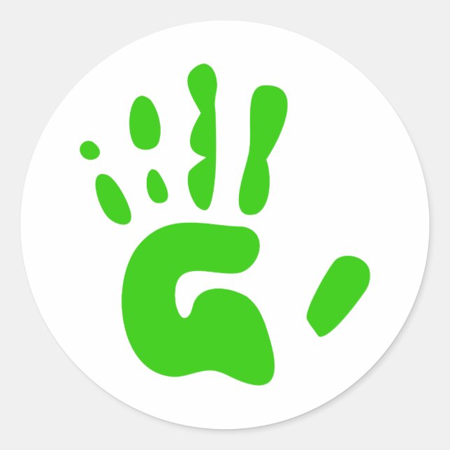 Green Hand Print Classic Round Sticker (Front)