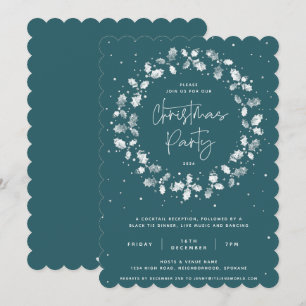 Green Hand Printed Holly Wreath Christmas Party Invitation