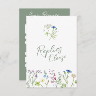 Green hand wildflower watercolor RSVP wedding