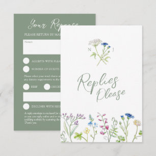 Green hand wildflower watercolor RSVP wedding Card