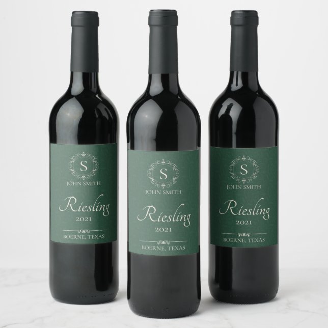 Green Handcrafted Wine Monogrammed Label (Bottles)