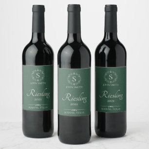 Green Handcrafted Wine Monogrammed Wine Label