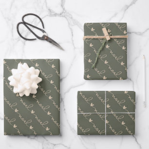 Green Handwritten Noel Hearts Christmas Wrapping Paper Sheet