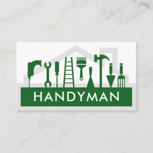 Green Handyman Tools Silhouette On Rooftop Business Card