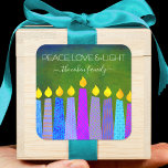 Green Hanukkah Blue Boho Candles Peace Love Light<br><div class="desc">“Peace, love & light.” A playful, modern, artsy illustration of boho pattern candles helps you usher in the holiday of Hanukkah. Assorted blue candles with colourful faux foil patterns overlay a rich, deep green textured background. Feel the warmth and joy of the holiday season whenever you use this stunning, colourful,...</div>