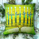 Green Hanukkah Menorah Peace Love Light Script Cushion<br><div class="desc">“Peace, love & light.” A close-up photo of a bright, colourful, green and yellow artsy menorah helps you usher in the holiday of Hanukkah in style. Feel the warmth and joy of the holiday season whenever you relax on this stunning, colourful Hanukkah throw pillow. Makes a striking set of four...</div>