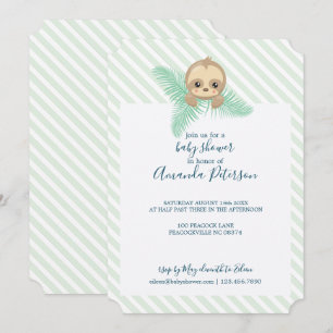 Green Happy Baby Sloth Baby Shower Invitation