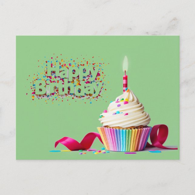 Green Happy Birthday Cupcake Postcard (Front)