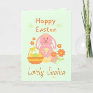 Green Happy Easter rabbit Holiday Card