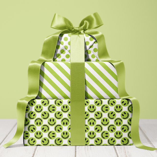 Green Happy Face Stripes and Polka Dot Wrapping Paper Sheet (Creator Uploaded)