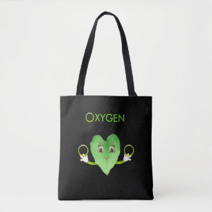 Green Happy Heart Leaf on Black Tote Bag