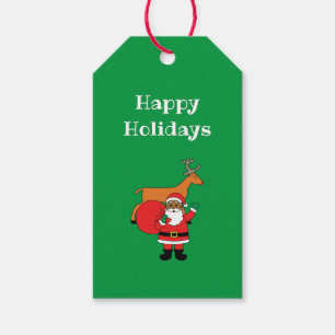 Green Happy Holidays African American Santa Claus Gift Tags