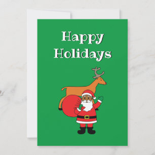 Green Happy Holidays African American Santa Claus Holiday Card