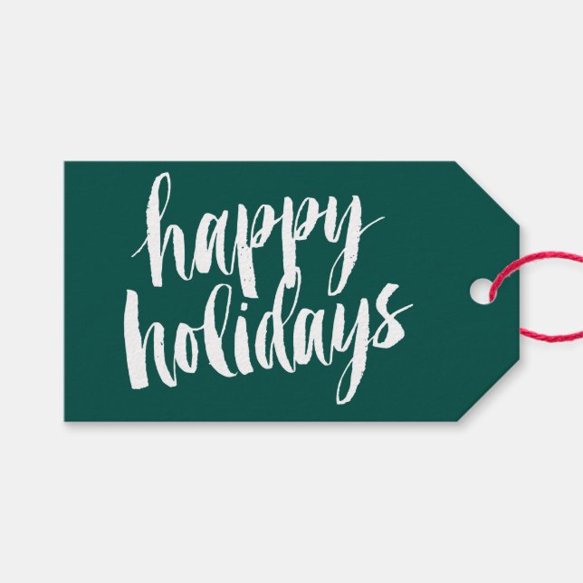 Green Happy Holidays Christmas Gift Tags (Front (Horizontal))