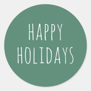 Green Happy Holidays Cute Christmas Minimalist Classic Round Sticker