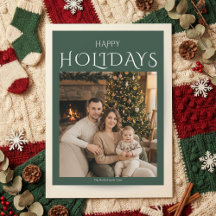 Green Happy Holidays Family Photo Christmas Card