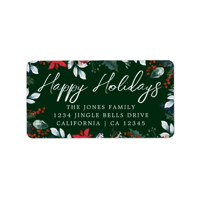 Green Happy Holidays Festive Return Address Label (Front)