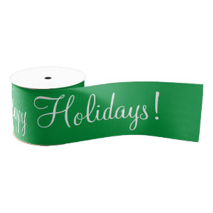 Green Happy Holidays Script Modern Xmas Grosgrain Ribbon